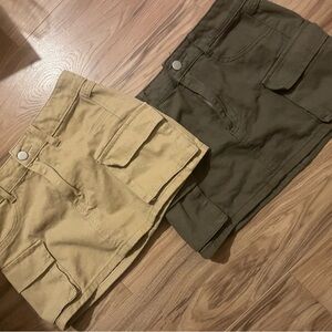 Tan and Green Cargo Skirt with Relaxed Style